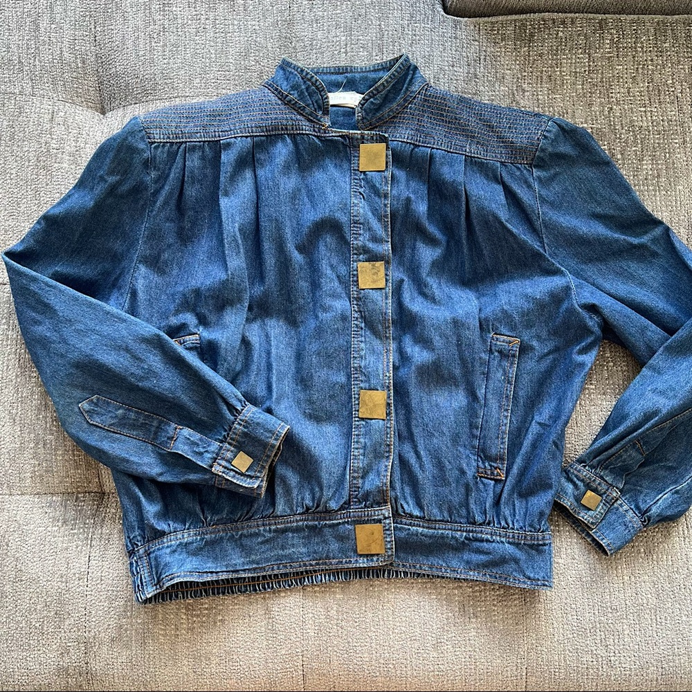 VTG Semplice Sport Denim Blue Jean Bomber Jacket